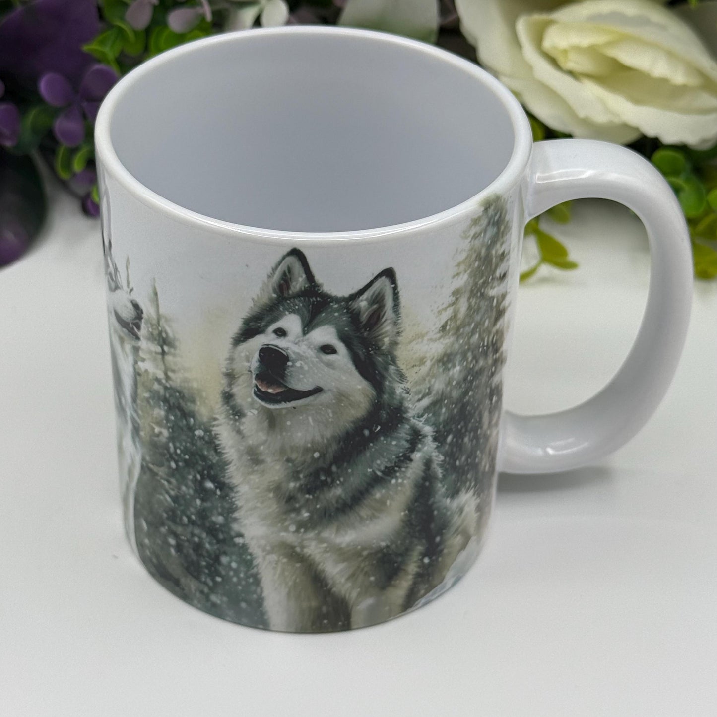 Alaskan Malamute Winter Forest 11oz Ceramic Coffee Mug: Unique Dog Lover Gift
