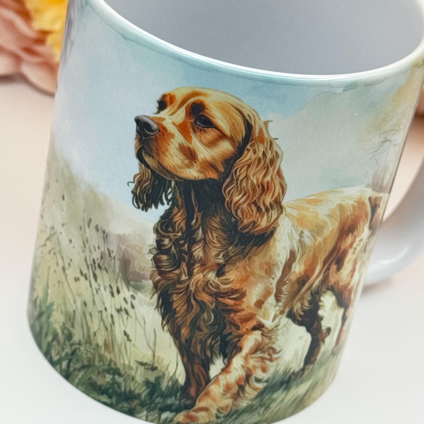 Cocker Spaniel Ceramic Dog Mug: Landscape Design, Pet Lover Gift