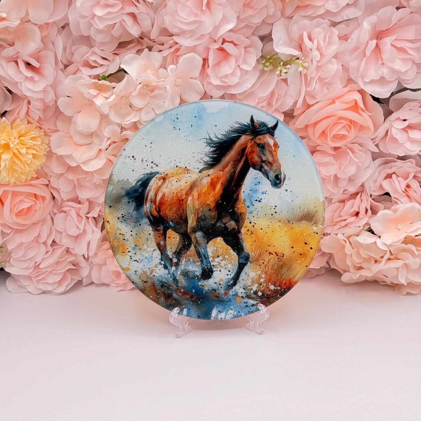 Horse Glass Round Tea Pot Holder/Chopping Board, Cutting Board