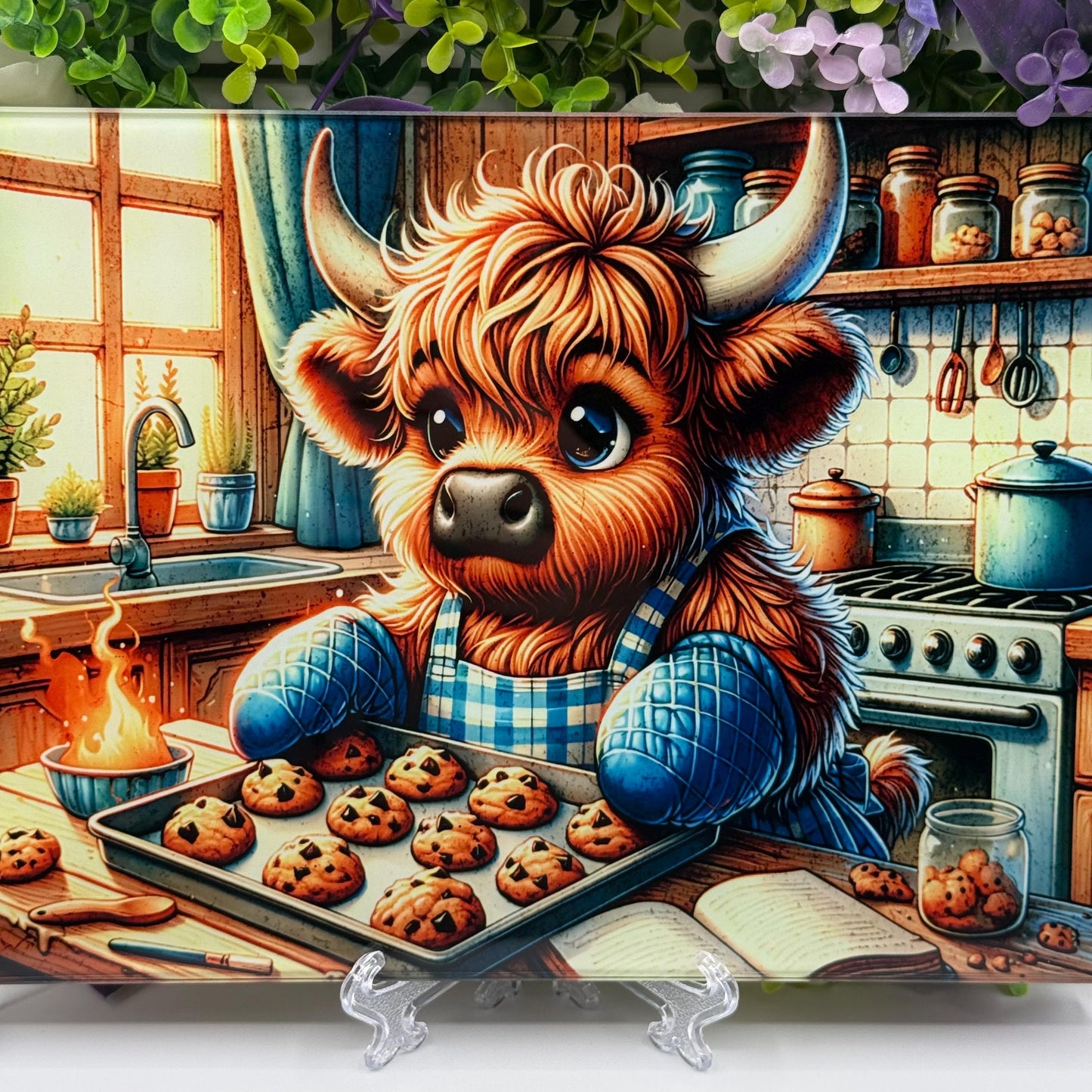 Highland Cow Kitchen Baking 8inchx11inch Glass Chopping Board