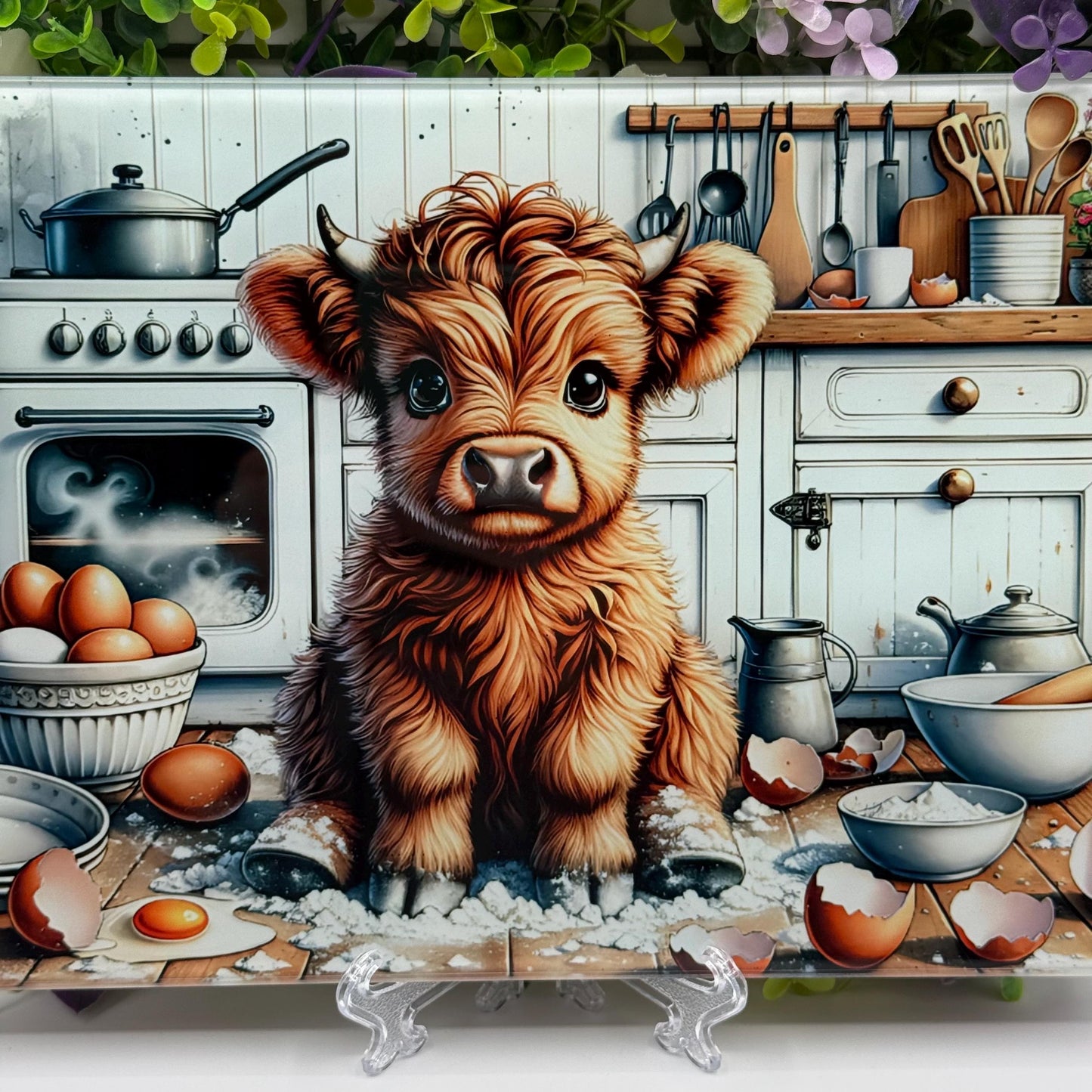 Highland Cow Kitchen Cooking 8inchx11inch Glass Chopping Board