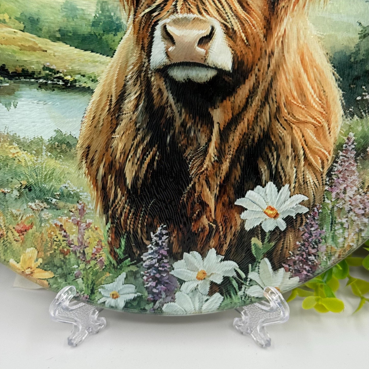 Highland Cow Round Glass Tea Pot Holder - Chopping Board - Worktop Protector - Heat Mat