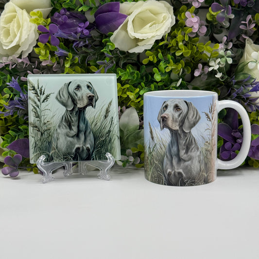 Weimaraner Ceramic Mug and Coaster Set