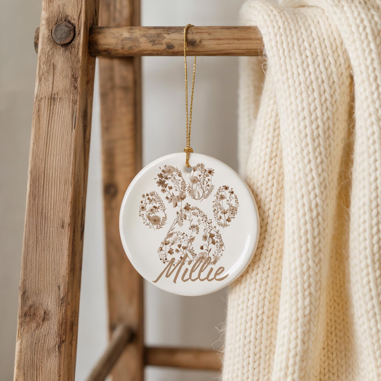 Personalized Dog Paw Print Ceramic Ornament: Keepsake Gift