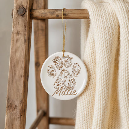 Personalized Dog Paw Print Ceramic Ornament: Keepsake Gift