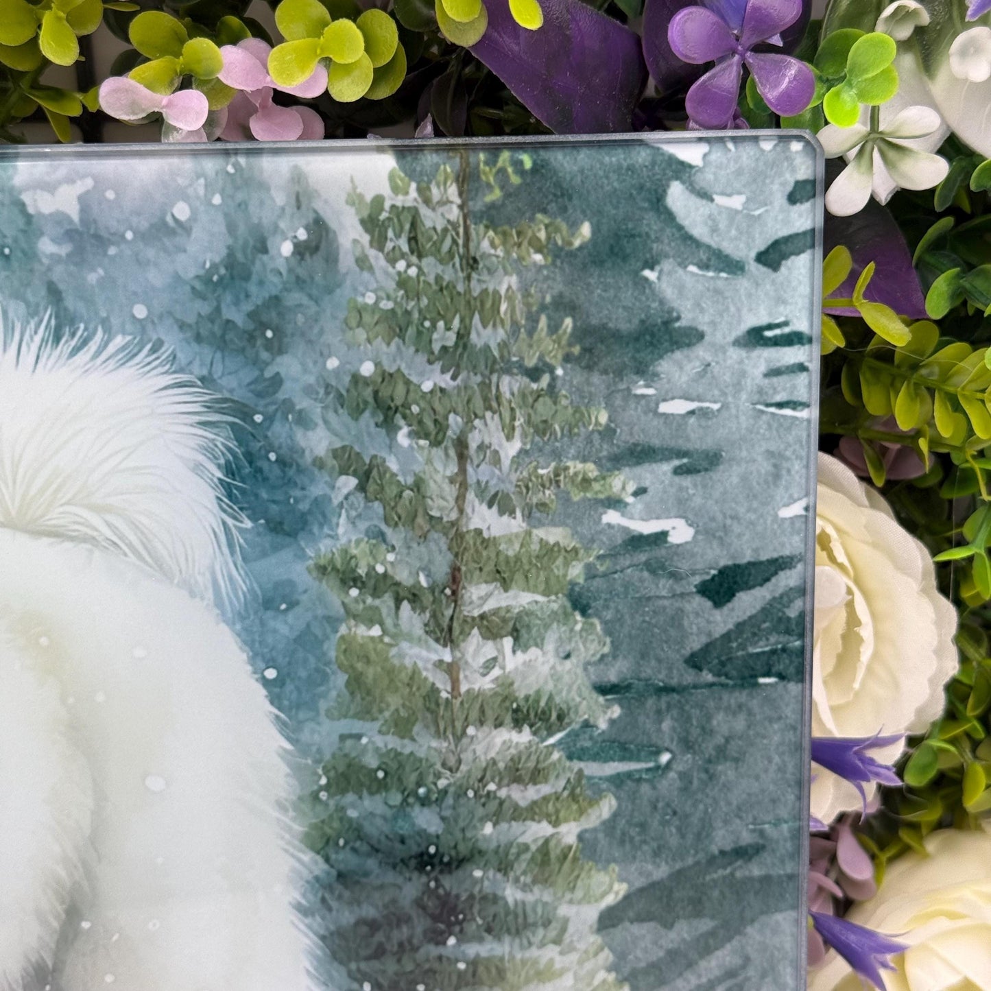 Samoyed Winter Snow 8inchx11inch Glass Chopping Board
