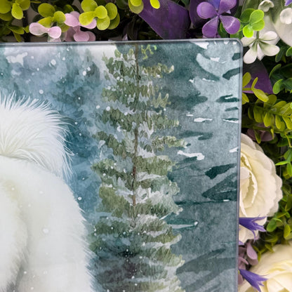 Samoyed Winter Snow 8inchx11inch Glass Chopping Board