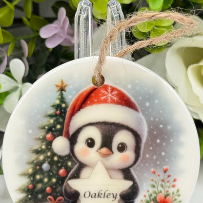 Personalised Penguin Christmas Ceramic Ornament
