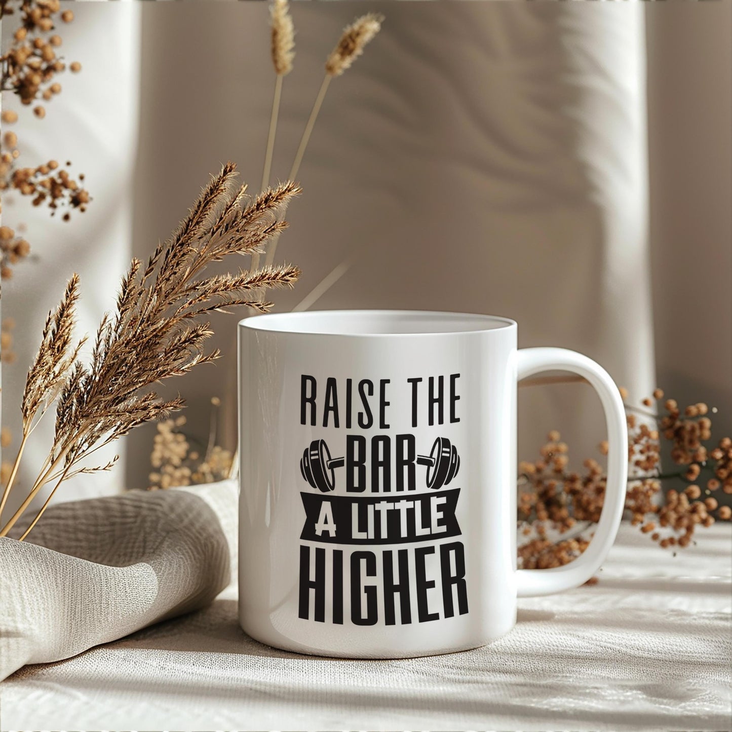 Gym Raise The Bar Higher Humour 11oz Ceramic Mug