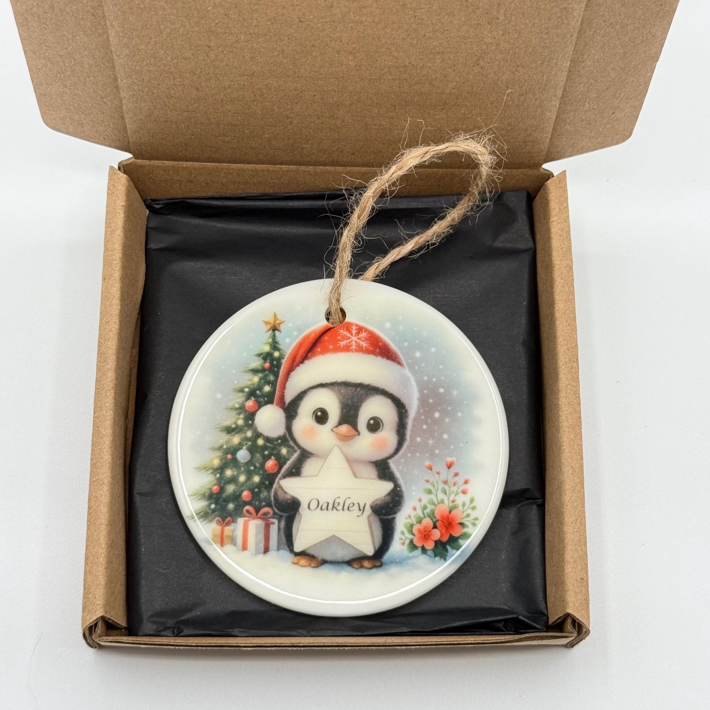 Personalised Penguin Christmas Ceramic Ornament