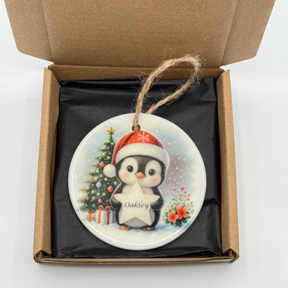Personalised Penguin Christmas Ceramic Ornament