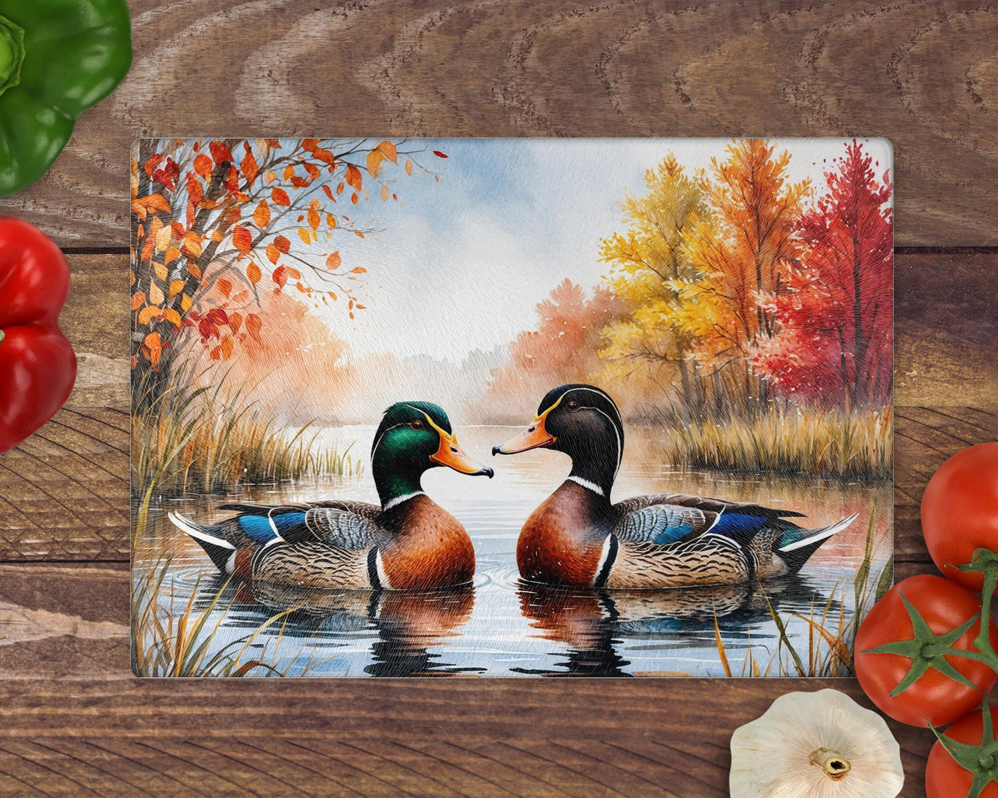 Ducks On Water 8inchx11inch Glass Chopping Board