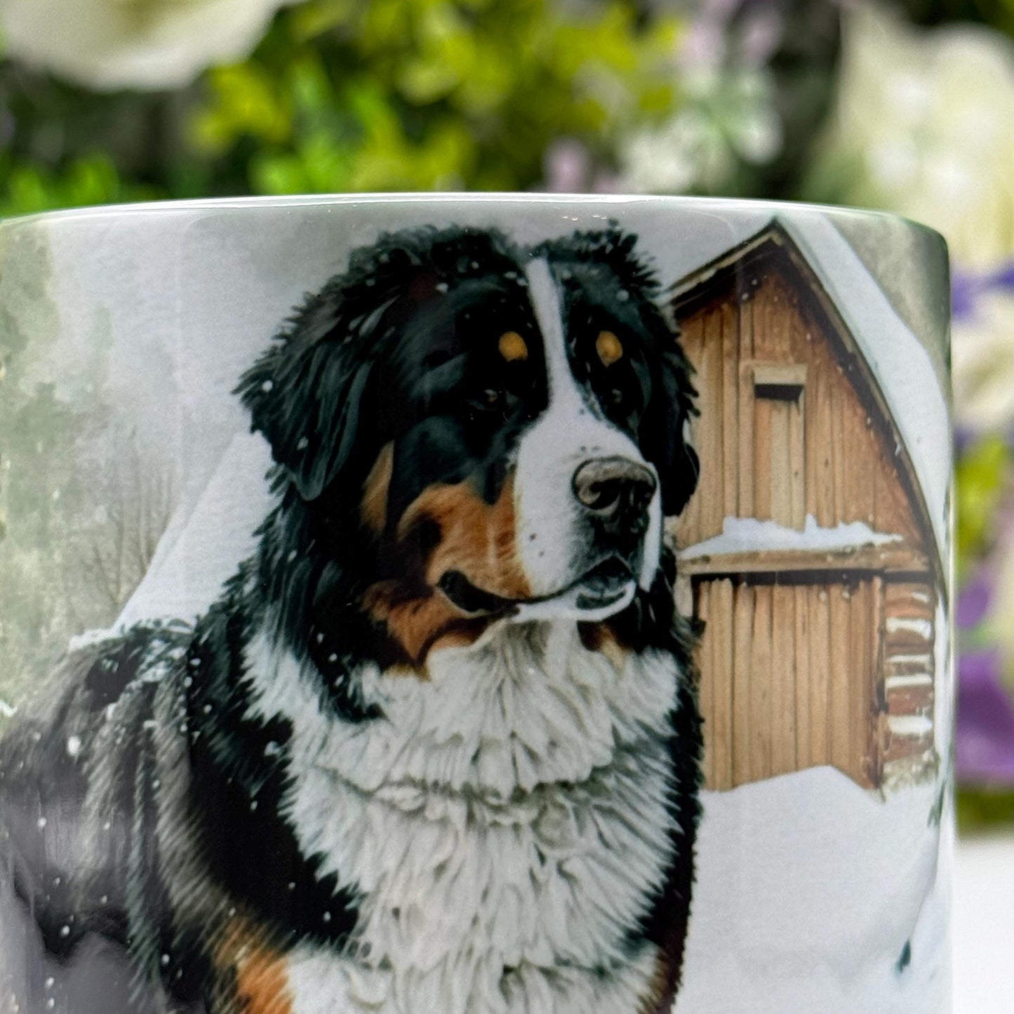 Bernese Mountain Dog Winter Snow 11oz Ceramic Mug: Handmade Pet Lover Gift