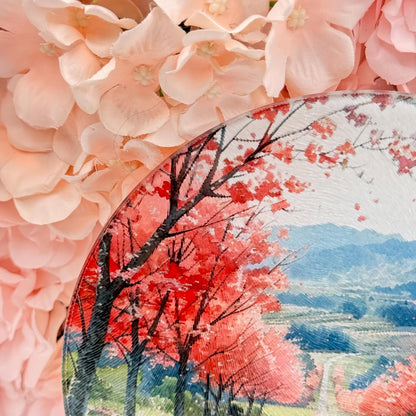 Blossom Landscape Glass Round Tea Pot Holder/Chopping Board, Cutting Board
