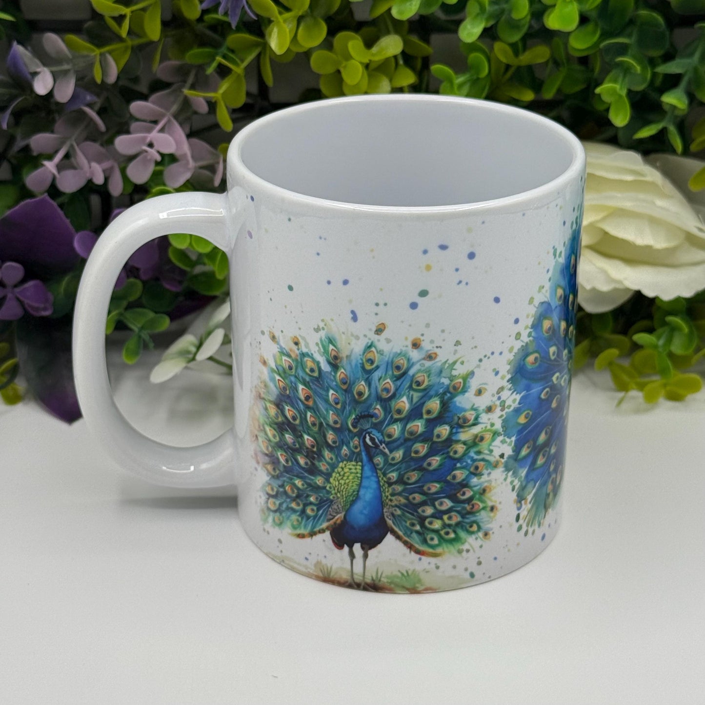 Peacock Watercolour Colourful 11oz Ceramic Mug