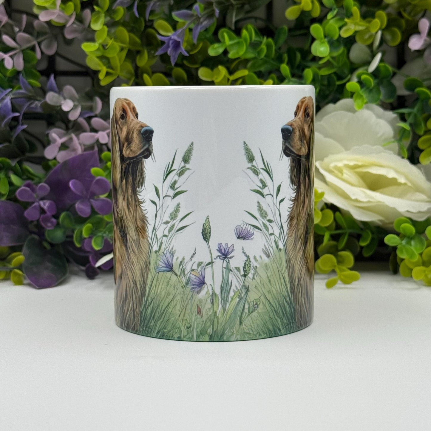 Irish Setter Floral Grass 11oz Dog Mug: Handmade Ceramic Coffee Cup