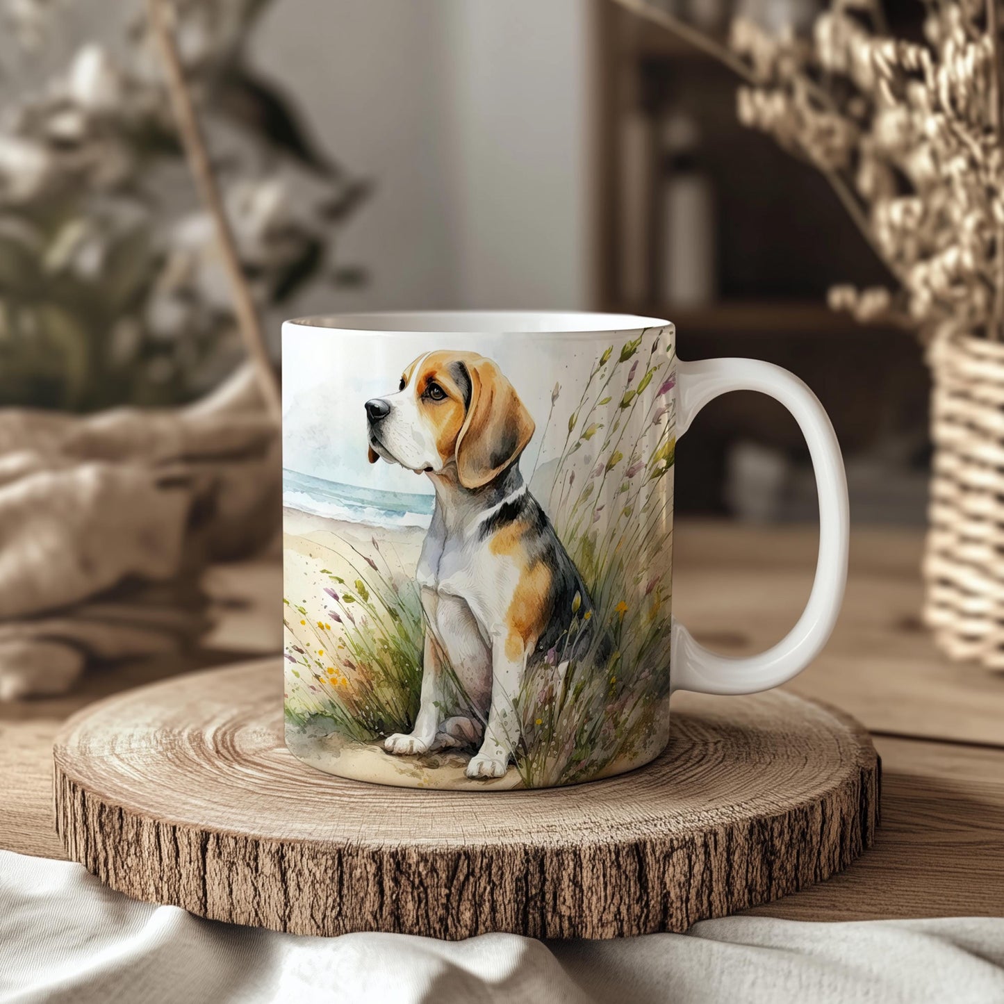 Beagle Beach 11oz Ceramic Dog Mug: Gift for Pet Lovers