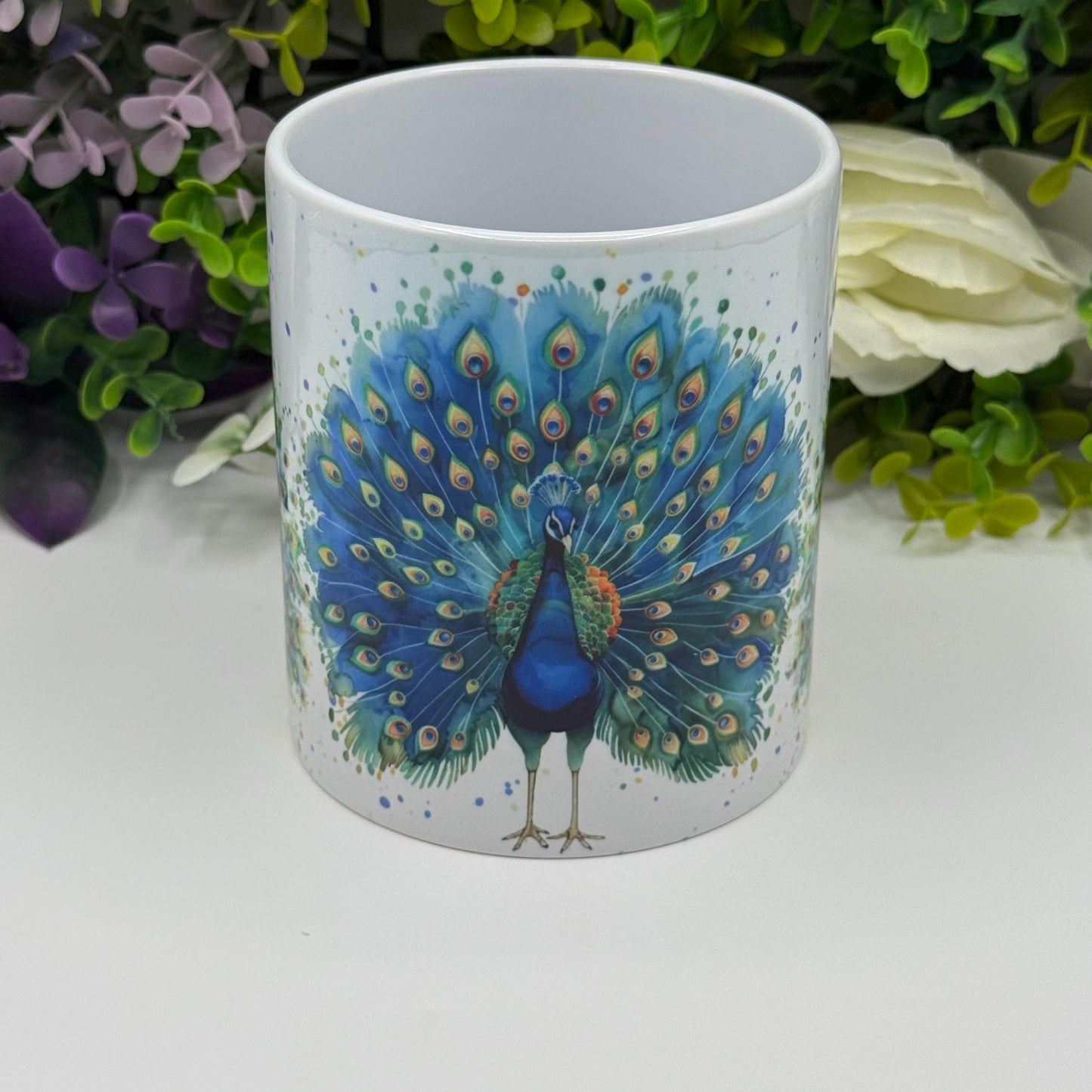 Peacock Watercolour Colourful 11oz Ceramic Mug