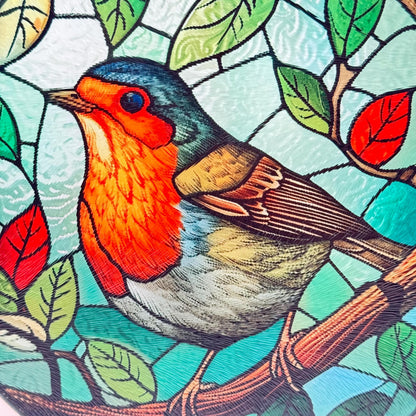 Robin Stained Glass Textured Round Tea Pot Holder - Chopping Board - Worktop Protector - Heat Mat