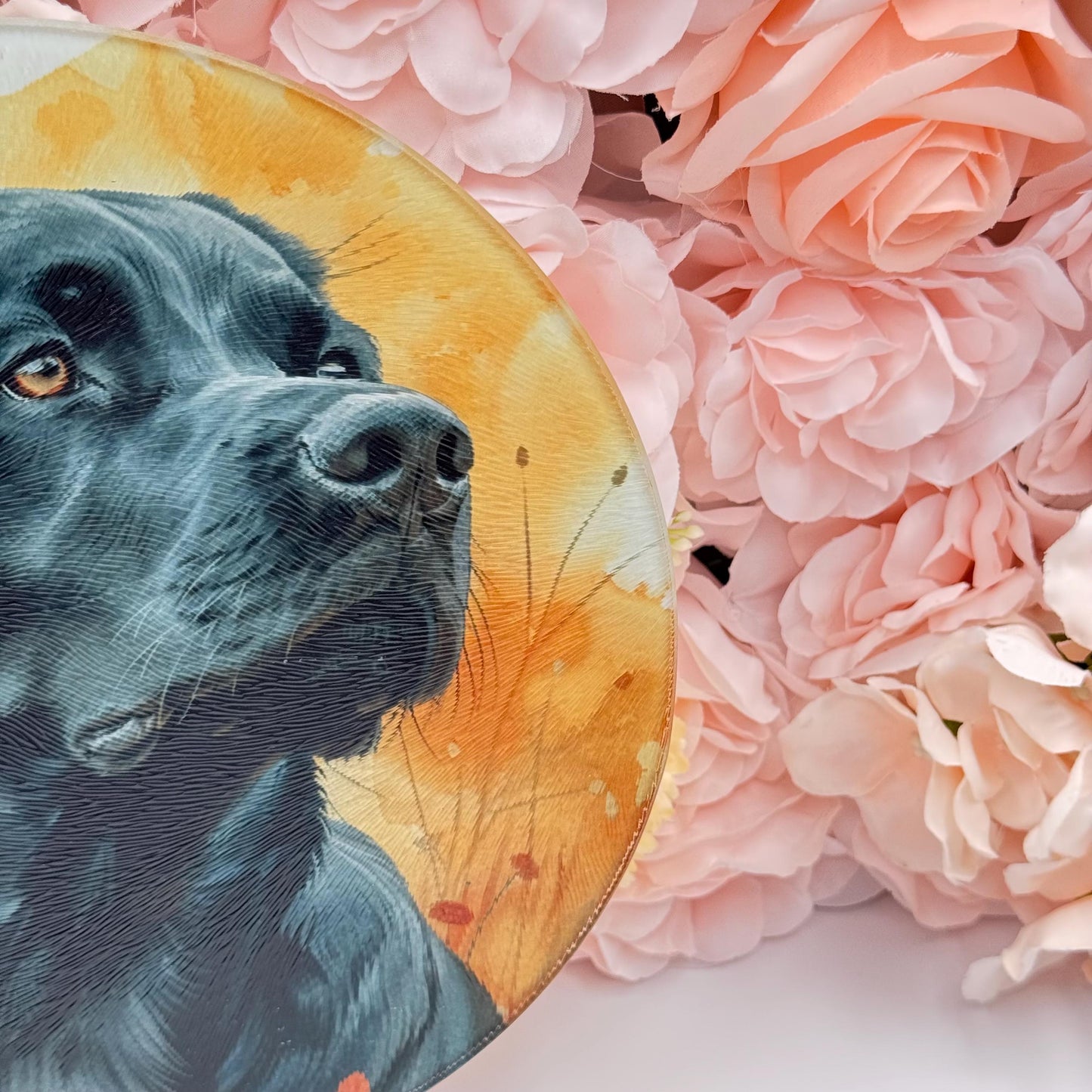 Labrador Glass Round Tea Pot Holder/Chopping Board