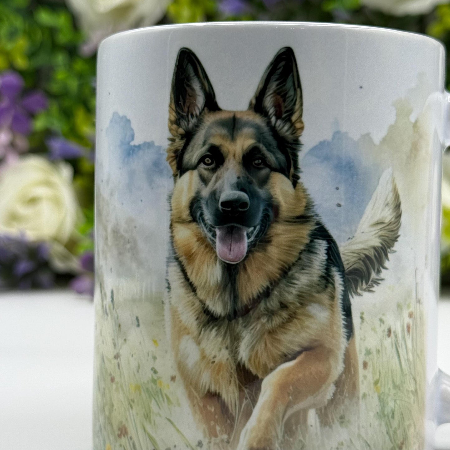 German Shepherd Wildflower Field 11oz Ceramic Dog Mug