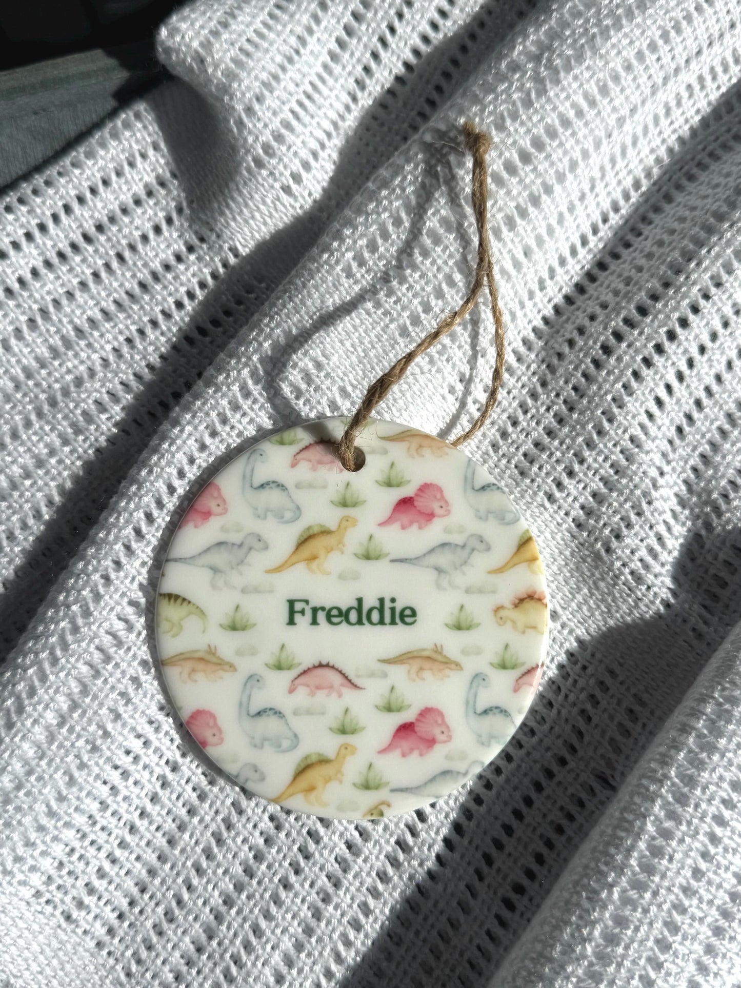Personalized Dinosaur Ornament: Ceramic Baby Keepsake Gift