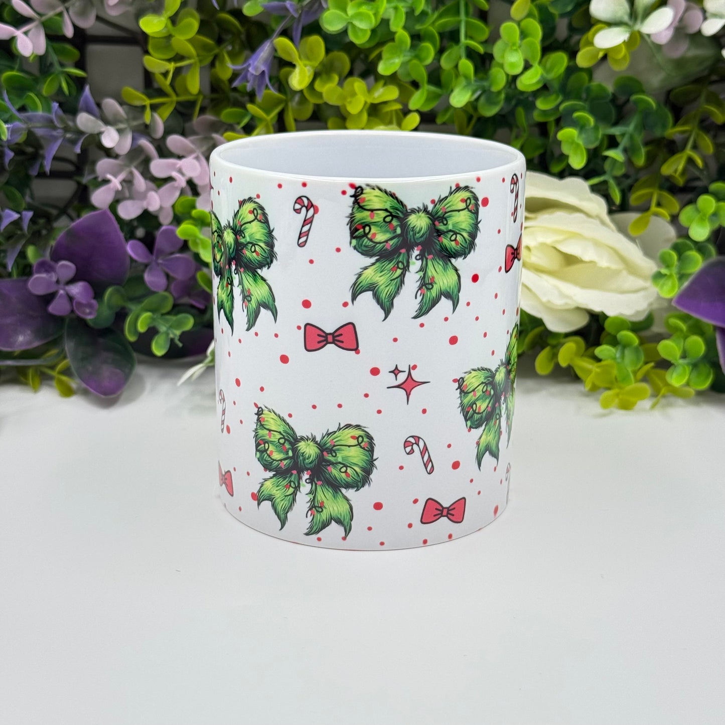 Christmas Bow and Candy Cane 11oz Ceramic Mug