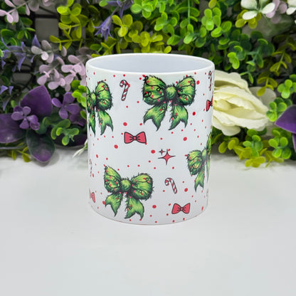 Christmas Bow and Candy Cane 11oz Ceramic Mug