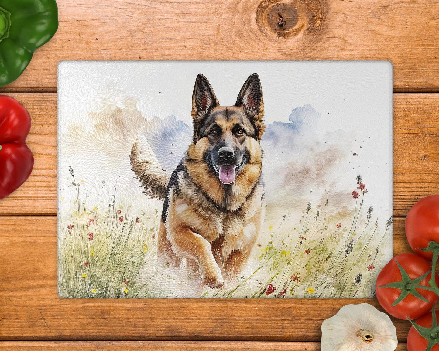 German Shepherd Glass 8inch x 11inch Chopping Boards