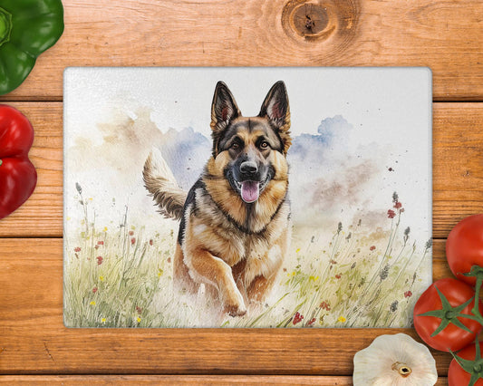 German Shepherd Glass 8inch x 11inch Chopping Boards