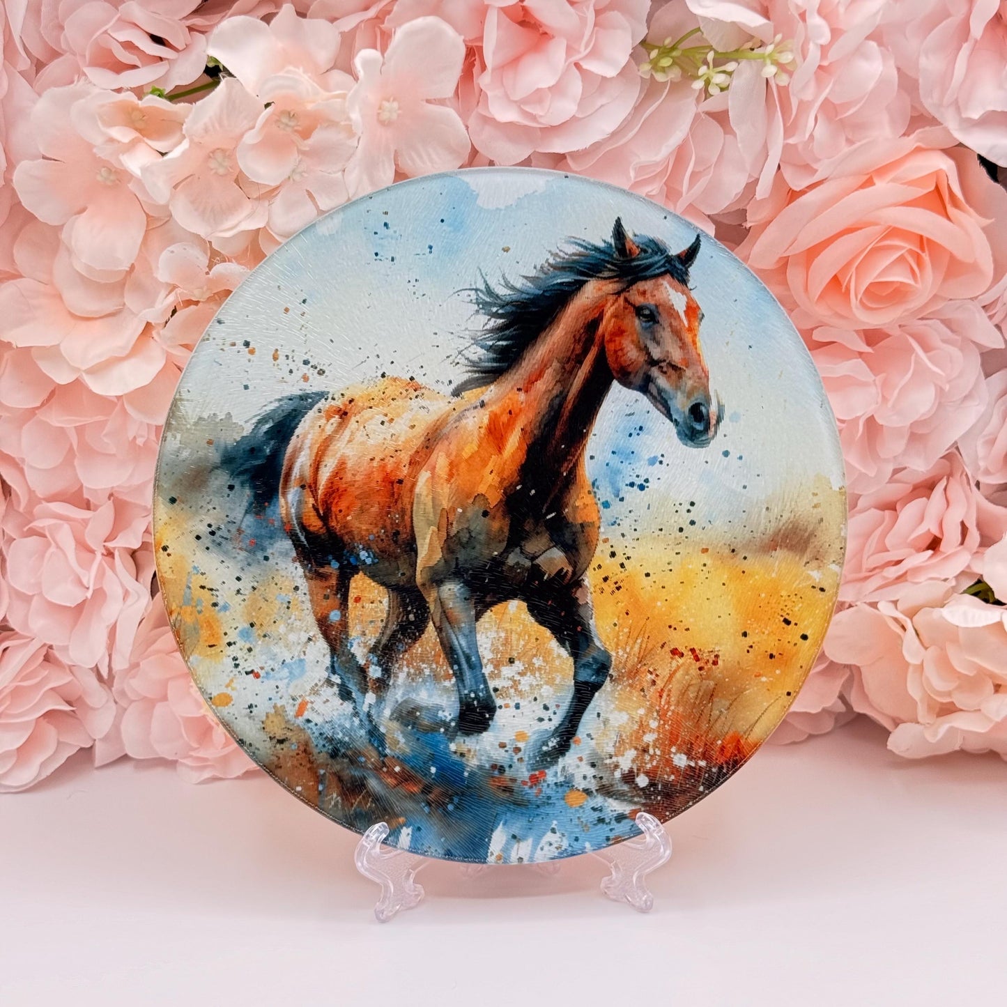 Horse Glass Round Tea Pot Holder/Chopping Board, Cutting Board