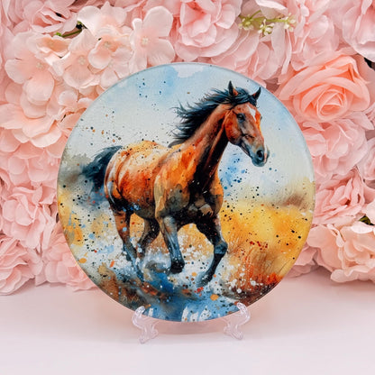 Horse Glass Round Tea Pot Holder/Chopping Board, Cutting Board