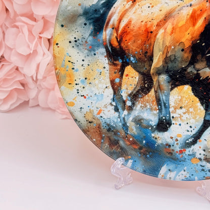 Horse Glass Round Tea Pot Holder/Chopping Board, Cutting Board