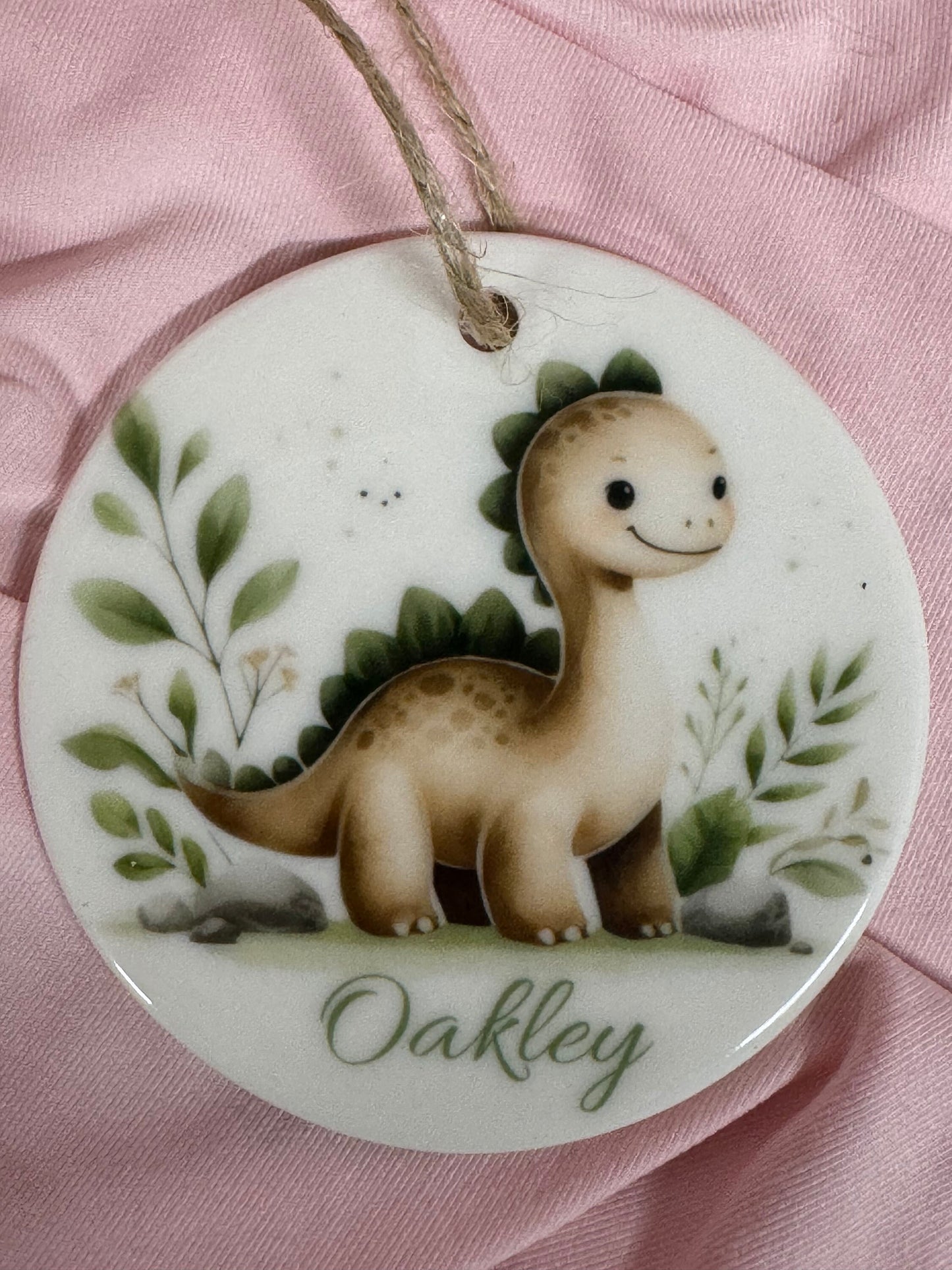 Personalized Dinosaur Ornament: Ceramic Keepsake Gift