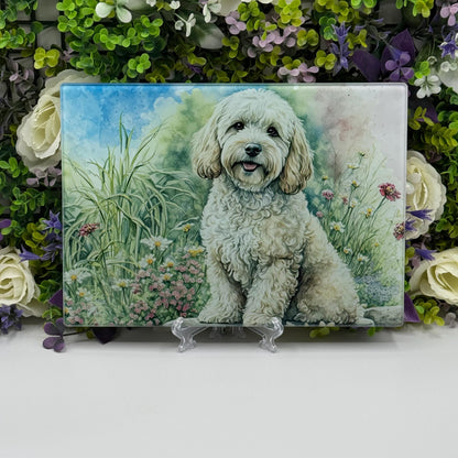 Cockapoo Floral 8inch x 11inch Glass Chopping Board
