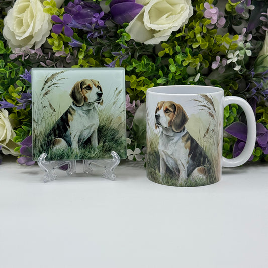 Beagle Ceramic Mug and Coaster Set: Gift for Pet Lovers