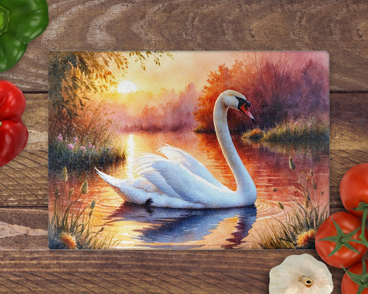Swan Sunset 8inchx11inch Glass Chopping Board