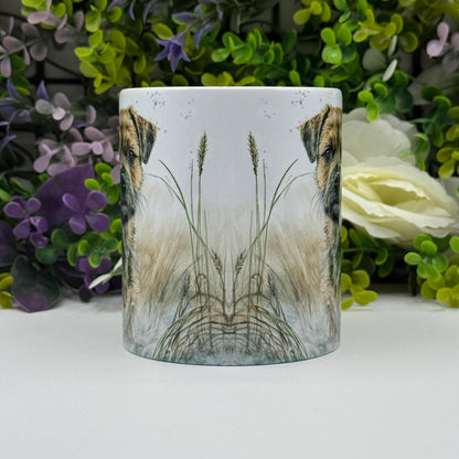 Border Terrier Dog Wheat/Corn Field Mug: Handmade Ceramic Coffee Cup, Pet Lover Gift