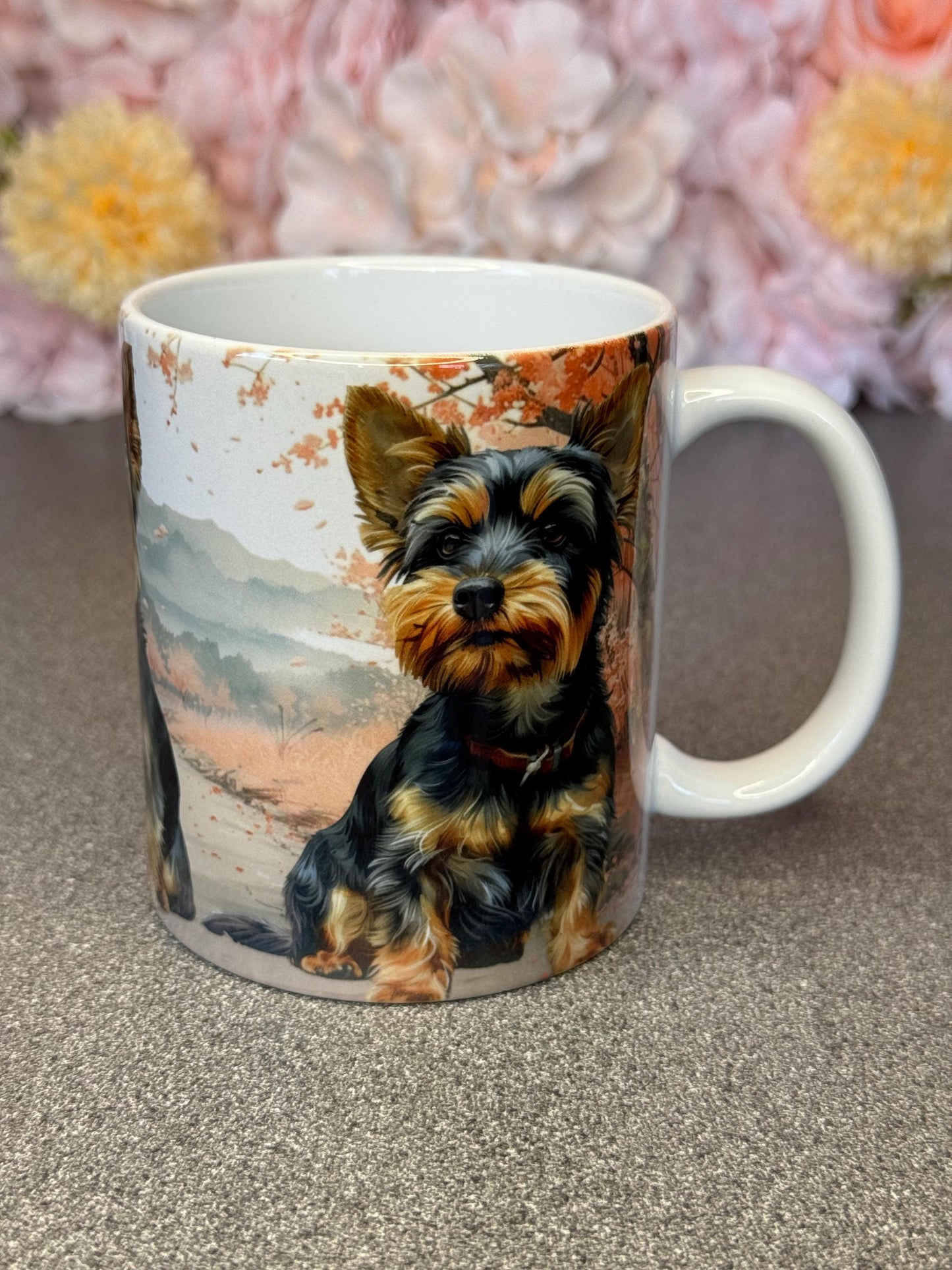Yorkshire Terrier Pink Blossom 11oz Ceramic Dog Mug