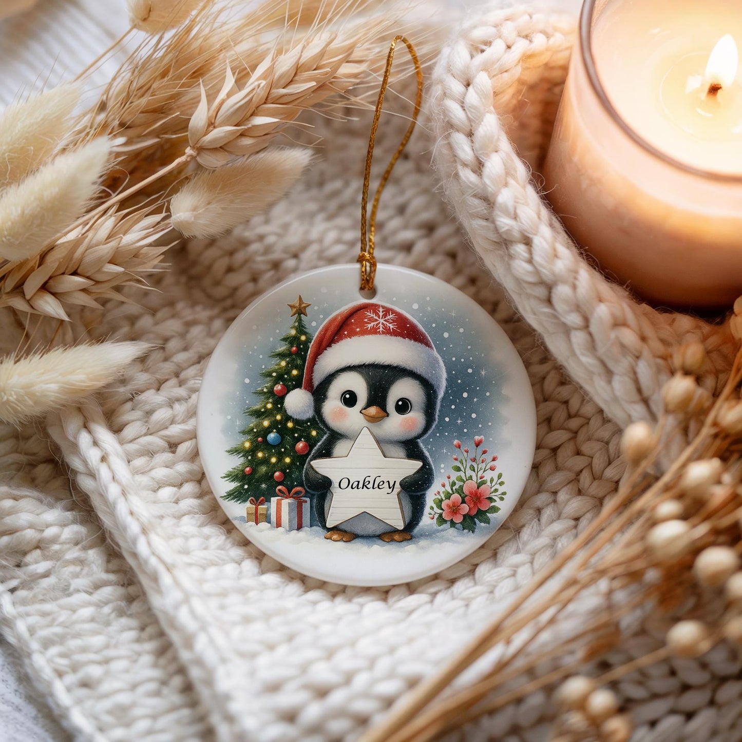 Personalised Penguin Christmas Ceramic Ornament