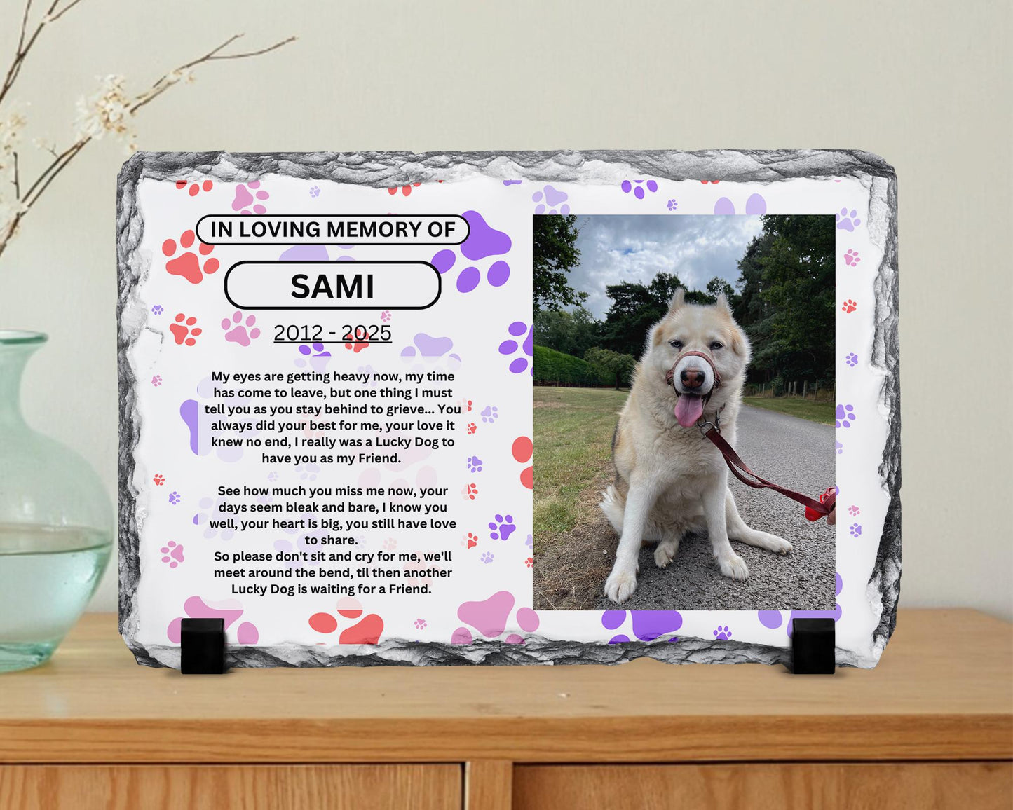 Personalised Pet Memorial Slate – Custom Photo Keepsake Plaque(15cm x 20cm)