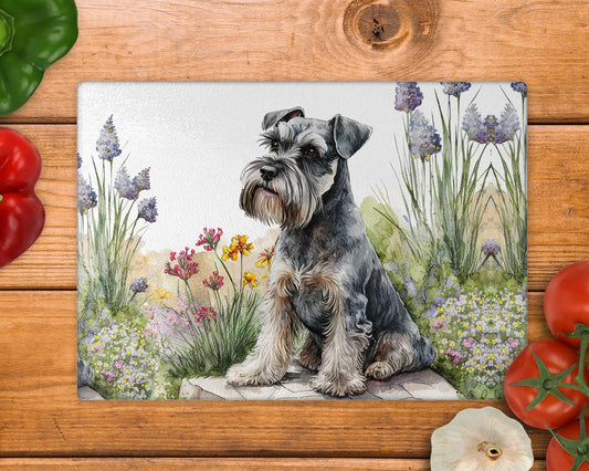 Schnauzer Salt and Pepper 8inchx11inch Glass Cutting Board: Handmade Kitchen Decor