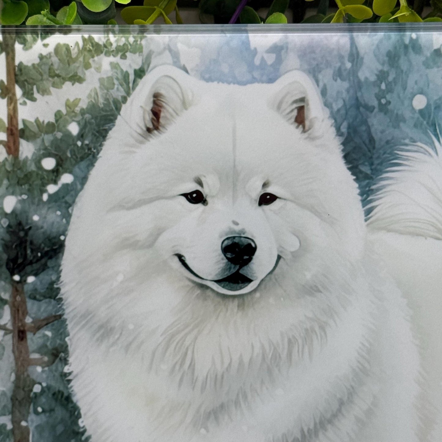 Samoyed Winter Snow 8inchx11inch Glass Chopping Board