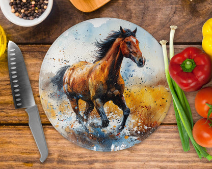 Horse Glass Round Tea Pot Holder/Chopping Board, Cutting Board