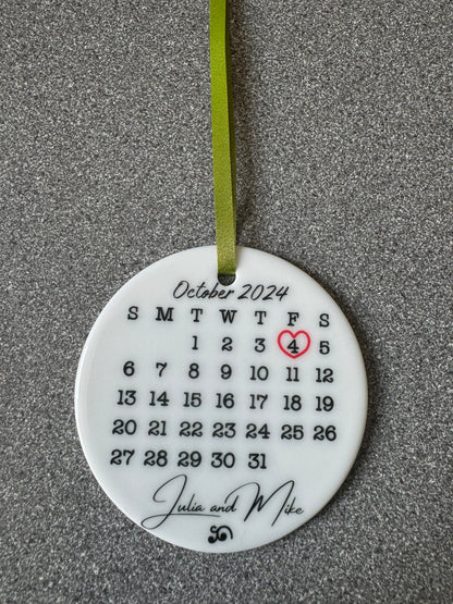 Personalized Date Calendar Ornament: Anniversary Keepsake Gift