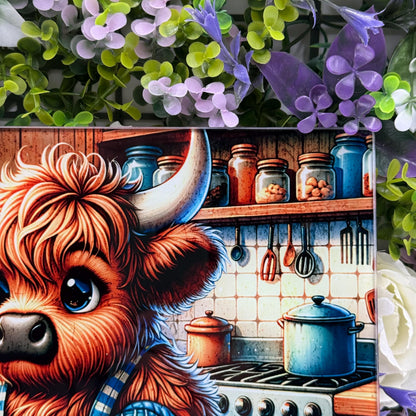 Highland Cow Kitchen Baking 8inchx11inch Glass Chopping Board