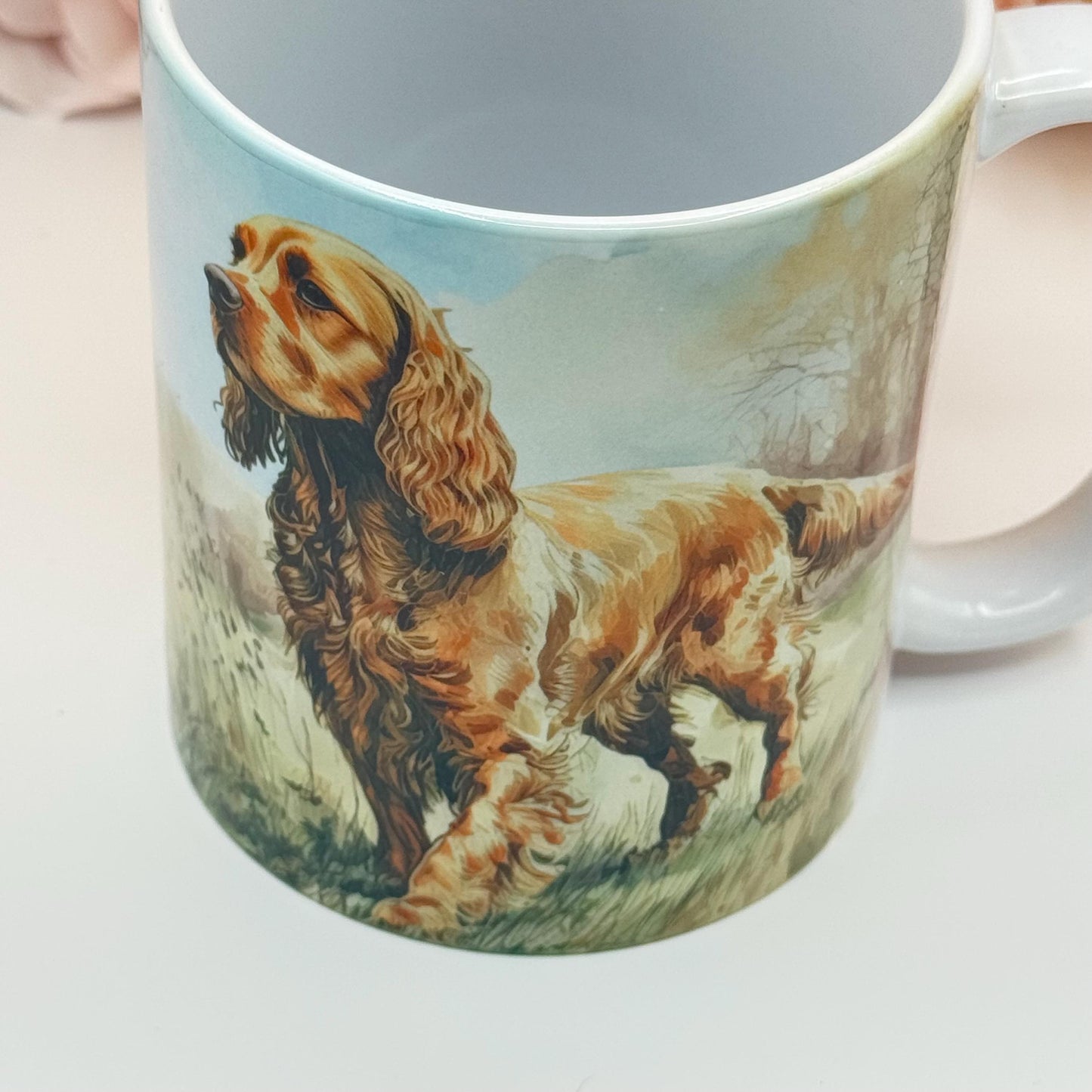 Cocker Spaniel Ceramic Dog Mug: Landscape Design, Pet Lover Gift