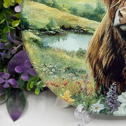 Highland Cow Round Glass Tea Pot Holder - Chopping Board - Worktop Protector - Heat Mat