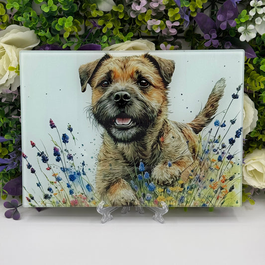 Border Terrier Glass Chopping Board: Handmade Kitchen Decor