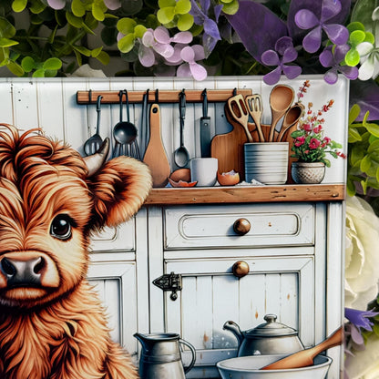 Highland Cow Kitchen Cooking 8inchx11inch Glass Chopping Board